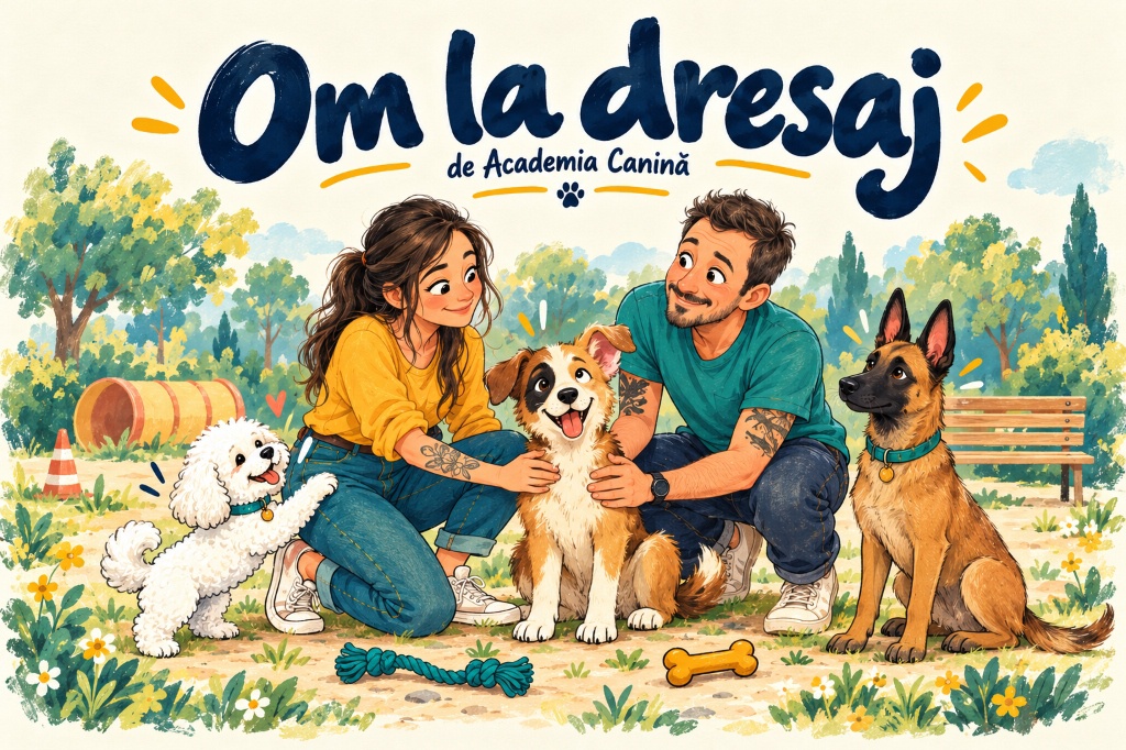 Om la dresaj de Academia Canină — Ioana Fetter și Cristian Fetter alături de căței